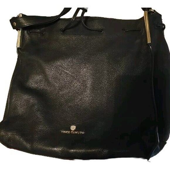 Vince Camuto Black Pebbled Genuine Leather Handbag Preppy Luxury Soft - Picture 6 of 10